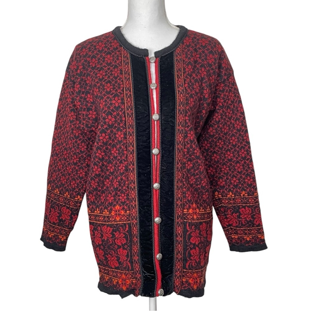 Vintage Dale of Norway Red Nordic Wool Cardigan Medium - Picture 5 of 11